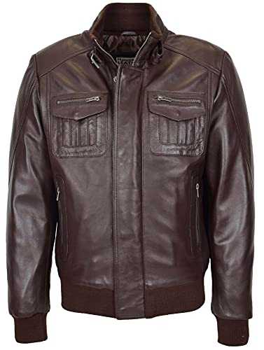 Mens Real Leather Bomber Flight Jacket Casual Style Tom