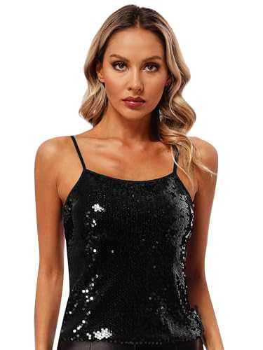 Runhomal Women's Shiny Sparkly Sequins Summer Vest Tank Tops Blouse Sleeveless Cami Tops Dancewear