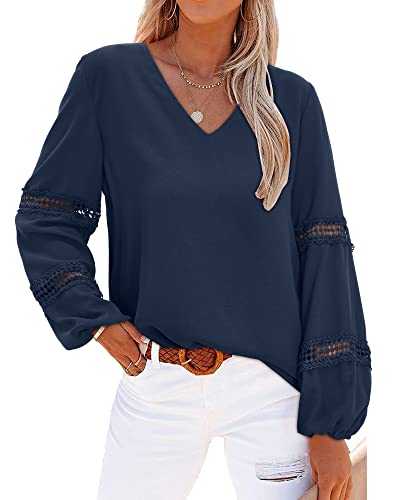 STYLEWORD Womens Tops V Neck Long Sleeve Blouses Ladies Casual Work Business Autumn Tunic Top