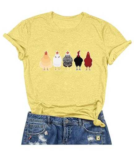 Women's Letter Print Short Sleeves Casual Tops Funny Chicken Graphic T-Shirt