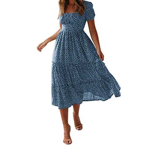 AMDOLE Summer Dresses for Women UK Sleeve Dress Floral Print Casual Flowy Midi Dress Spring Dresses for Women UK