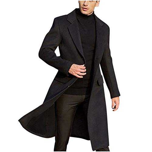 Long Trench Coat Mens,Wool Overcoat Full Length UK Long Pea Coat Winter Warm Jacket Coat Business Casual Smart Outwear Regular Fit Trench Coat Size 10-20