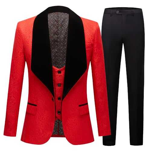 GHNXCY Men’s Suits Slim Fit 3 Piece One Button Tuxedo Suit Set Wedding Prom Dinner Party（Blazer+Vest+Pants）