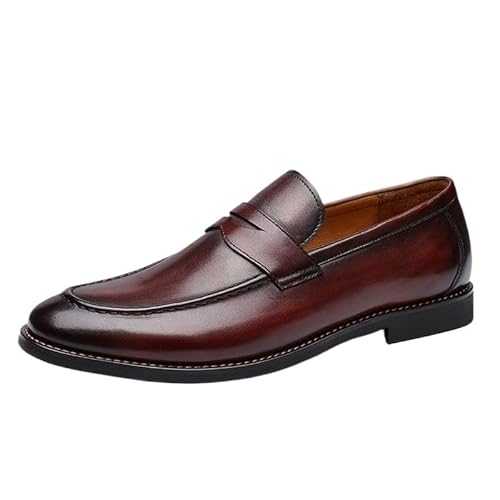 Dress Oxford for Men Slip On Leather Office Shoes Men Slip-On Classic Brown Dress Loafers Men Elegant Shoes Low Top Rubber Sole Non Slip Casual