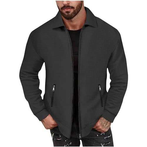 Mens Jacket Harrington Jacket Lightweight Breathable Jackets Long Sleeve Zip Up Laydown Collar Bomber Jacket Coat Waffle Casual Jacket Fall Windbreaker Outwear Baseball Collar Cargo Jacket Clearance