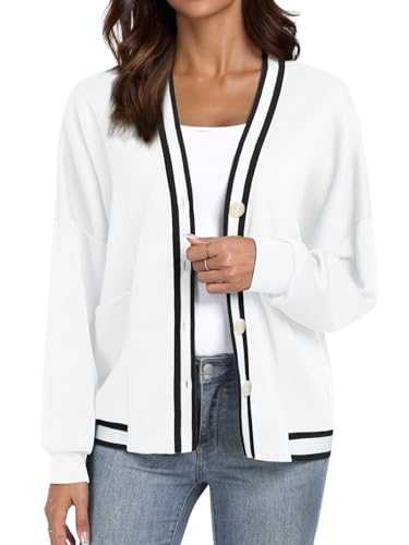 Women's Cardigan Jacket Loose Lightweight Casual Jacket v-Neck Solid Colour Autumn and Winter Jacket