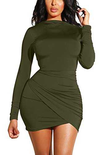 GOBLES Women's Long Sleeve Elegant Sexy Bodycon Ruched Mini Cocktail Dress