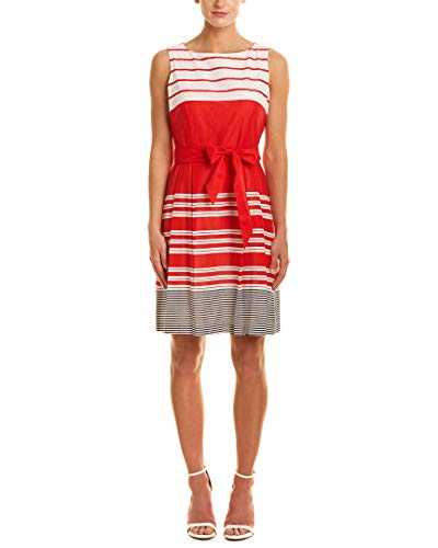 ANNE KLEIN Women's Shadow Stripe FIT & Flare Dress, Poppy/White Combo, 20