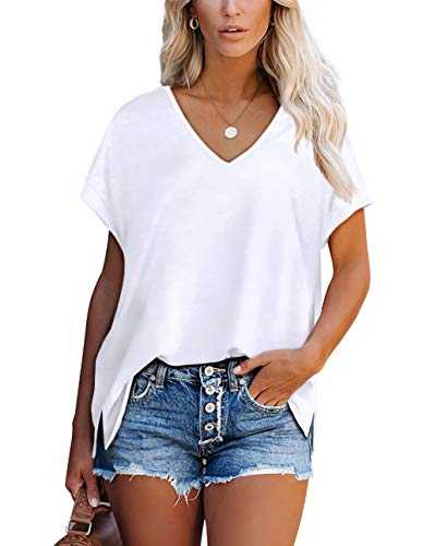 Aokosor T Shirts for Women V Neck Summer Tops Ladies Extended Shoulder Tshirt