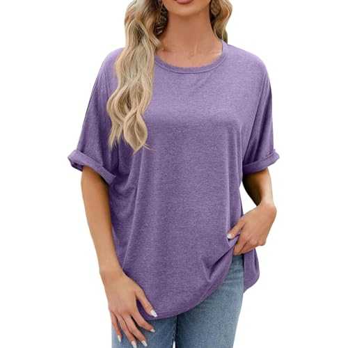 Ladies Tops Summer Blouses Elegant Rolled-Up Short Sleeve V Neck T-Shirts Loose Fit Tee Shirts Solid Color Holiday Casual Beach Yoga Tops Ladies Daily Wear