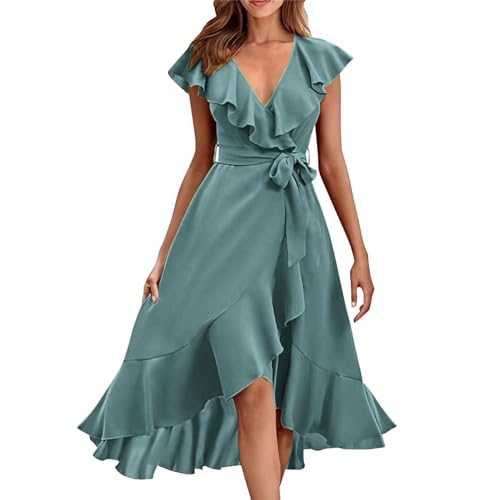 AMDOLE Maxi Dresses for Women UK Ruffled Long Lace Up Dress Summer Dress