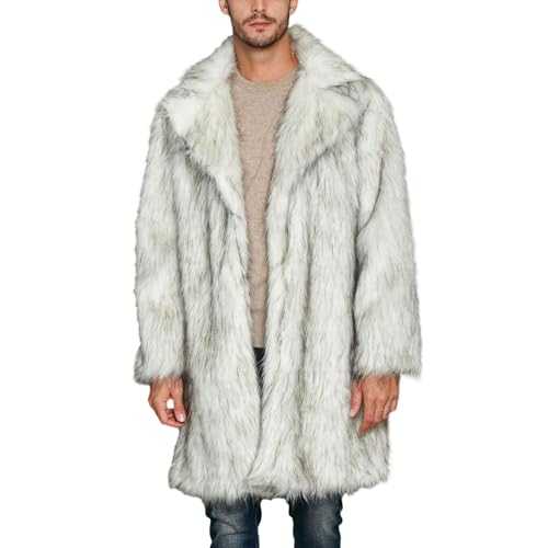 Betrodi Men's Faux Fur Long Coat Jacket Winter Warm Turndown Collar Thicked Cardigan Coat Long Parka Furry Overcoat Outwear
