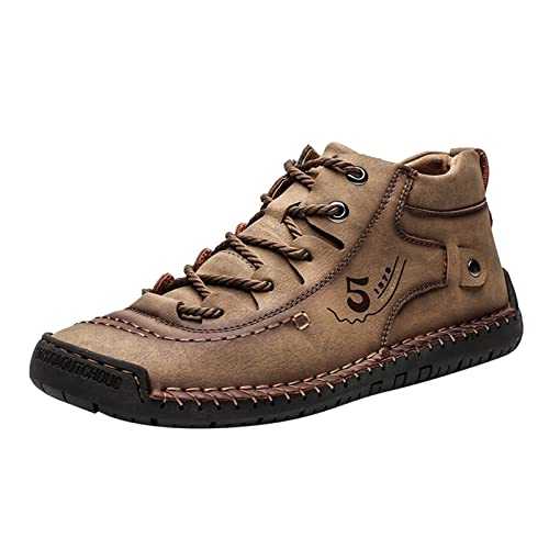 Mens Leather Chukka Shoes Fashion Summer and Autumn Men Leather Shoes Flat Soft Bottom Comfortable Mid Top Lace Up Casual Mens House Shoes Size 11 Leather