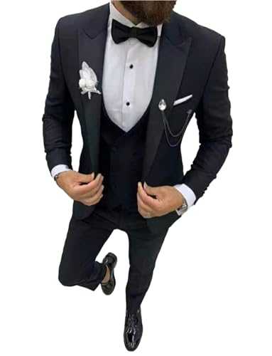 Pkrboro Men's 3-Piece Suit Peak Lapel Jacket Pants Double Breasted Buttons Vest for Prom Party Wedding