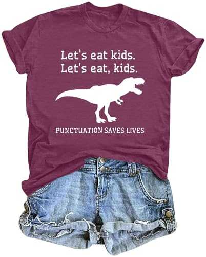 MYHALF Lets Eat Kids T Shirt Women Funny Punctuation Saves Lives Shirt Grammar Shirts Casual Teacher Tee Top