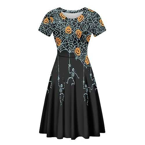 Women's Cute Print Short Sleeve Unique Casual Flared A Line Party Short Dress