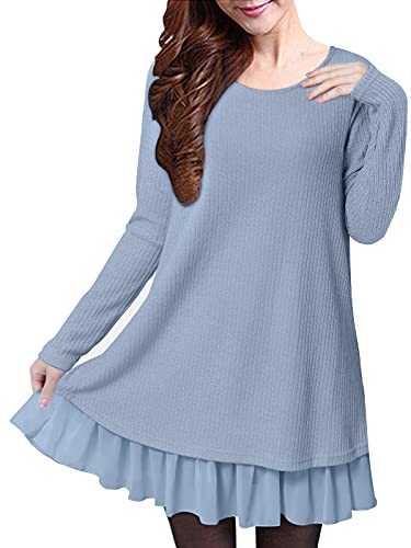 ZANZEA Women Jumper Knit Sweater Jumper Dress Long Tops Lace Hem Long Sleeve Tops Pullover Evening Party Bow Dress