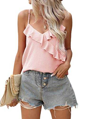 iChunhua Ruffled Wrap Cami Tops for Women UK Adjustable Strap Vest Tops Sexy Sleeveless Sommer Tops