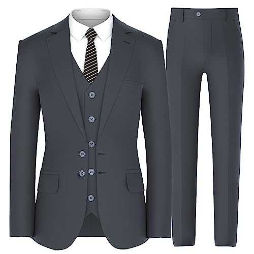 Men’s Suit Set – Slim Fit 3 Piece Blazer 2 Button Jacket Vest Pants Business Wedding Party Solid Dress Suits