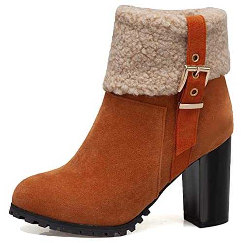MJIASIAWA Women Block Heel Winter Warm Outdoor Zip Snow Ankle Boots