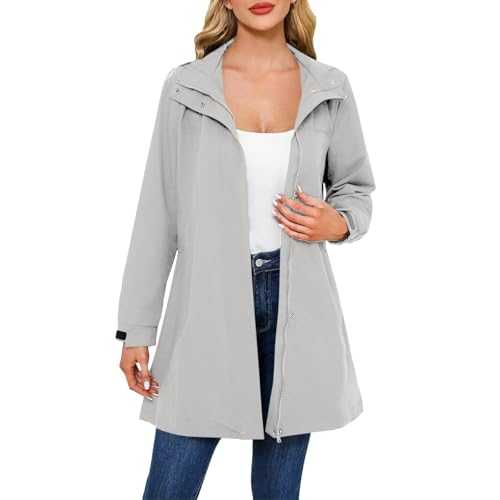 Uwdiohq Women's Waterproof Packable Rain Jackets Zipper Lightweight Breathable Windbreaker Raincoat Outdoor Windproof Running Golf Cycling Jacket with Hood 2025 Autumn Winter