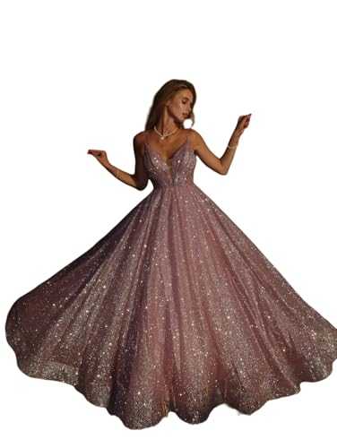 Hongyangjing Sparkly Dusty Pink Prom Dress for Women Long Spaghetti Strap Elegant Sequin Fromal Gala Evening Dress