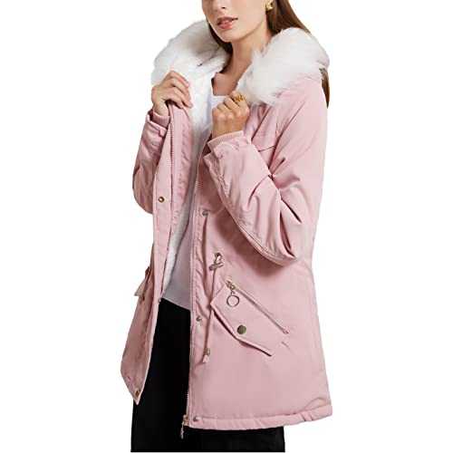 amropi Women's Winter Parka Coat Warm Fleece Lined Jacket Outerwear with Fur Hood