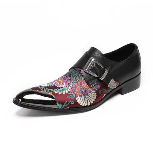 crazynekos Mens Fashion Loafers Metal Pointed Toe Slip-on Wedding Party Shoes Formal Dress Oxfords Business Derby Shoes
