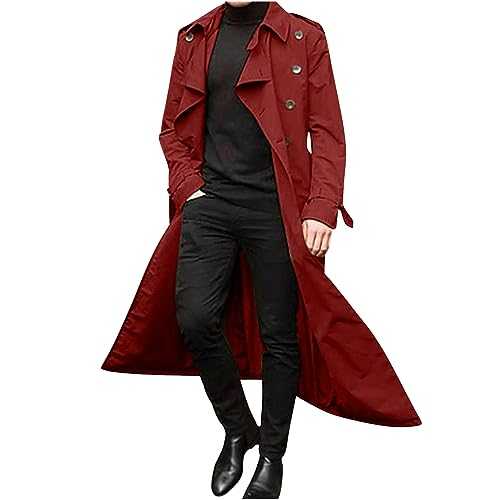 AMhomely Long Coat For Men Uk Winter Notch Collar Button Casual Coats Lightweight Casual Long Windbreak Solid Lapel Trench Coat Business Casual Coat Regular Fit Trench Coats Sale Clearance