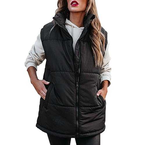 Cocila Leather Vest Women's Autumn Winter Solid Color Zipper Warm Stand Collar Cotton Vest Jacket With Pockets Insulated Vest Womens Navy Quilted Jackets For Women