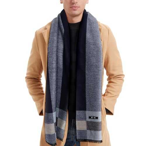 Mens Scarf - Winter Scarf for Men Tartan Warm Plaid Long Scarves Classical Cashmere-like Knitted Scarf Shawl Neck Wrap