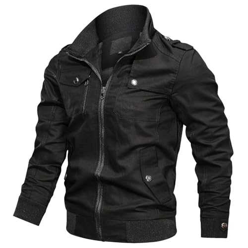 Mens Jacket Casual Bomber Jacket Cotton Work Jacket Outdoor Hiking Windbreaker Coat with Pockets
