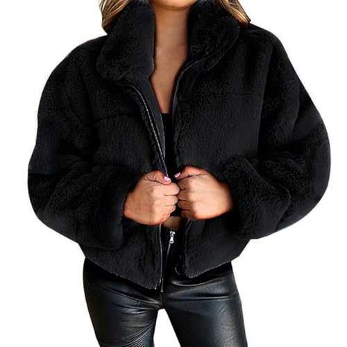 Womens Coat Teddy Fleece Faux Fur Jacket Long Sleeve Lapel Open Front Outwear Plus Size Overcoat Solid Zip Up Outercoat Plush Warm Cardigan