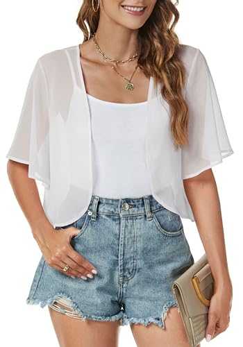 Womens Cardigans Sheer Shrug Tops Summer Open Front Chiffon Short Sleeve Bolero Dressy Blouse