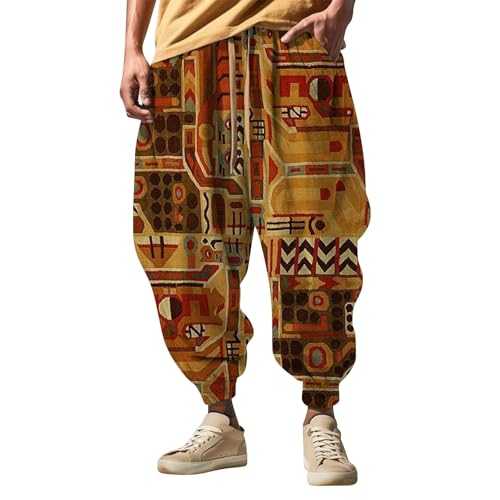 Harem Pants Mens Bohemia 3D Printed Tracksuit Bottoms Men Mens Joggers Loose Tapered Legs Chef Trousers Combat Trousers for Men UK Walking Trousers Sweatpants Breathable & Comfortable & Flex