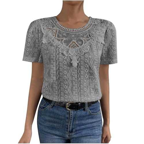 Womens Shirts Summer Tops Short Sleeve Eyelet Embroidery T Shirts Ladies Dressy Casual Blouses Hollow Out Tee Shirts/UK Size/Ladies Warm Coats/Winter Clearance