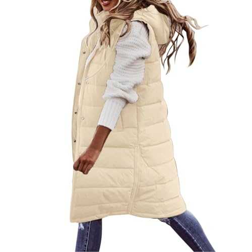 2025 Long Winter Coat for Women, Sleeveless Warm Loose Down Coat with Pockets, Quilted Vest, Down Quilted Coat for Outdoor Winter Jacket, Plus Size Women