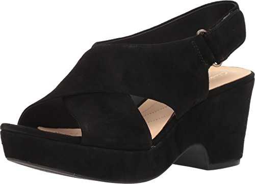 Clarks Women's Maritsa Lara Wedge Sandal, Black Suede, 9.5 W US
