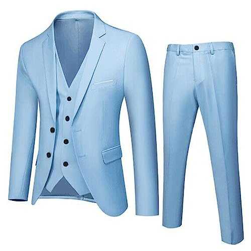 Mens Suits Formal 3 Piece, Mens Wedding Suits 3 Piece Two Button Business Prom Formal Suit Blazers Jackets Vests Pants Set Wedding Tuxedo Suit Blazer Waistcoat and Trousers Mens 3 Piece Suit