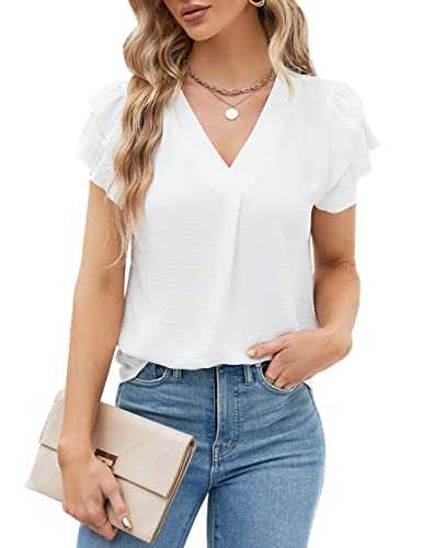 Blooming Jelly Womens Dressy Casual Shirts Short Sleeve V Neck Work Blouse Business Casual Tops