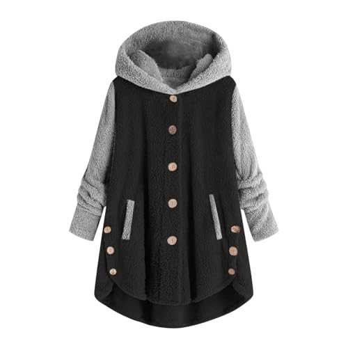 AMhomely Fuzzy Fleece Winter Coats for Women Plus Size Zip Up Hoodie Lightweight Cardigan Jackets Sherpa Coats With Pockets Cosy Comfy Oversized Lightweight Overcoat Xmas Jumper