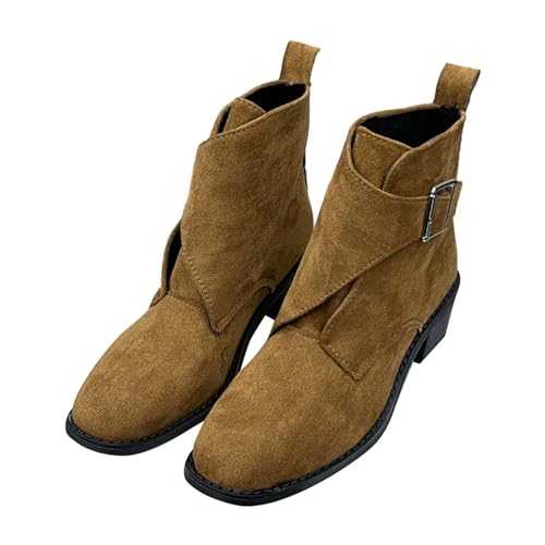 Woaikeyu Ankle Boots Women Solid Color Boots Women Fashion Short Boots Thick Heel Women Retro Low Heel Boots Casual Comfortable Lightweight Shoes Woman
