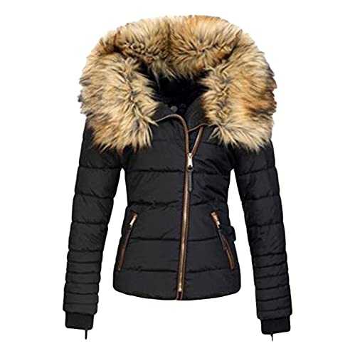 Women's Warm Winter Coat Outerwear Short Winter Full Zip Thicken Puffer Jacket Quilted Parka with Faux Fur Collar