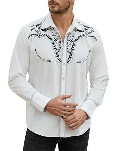 Daupanzees Men's Long Sleeve Embroidered Shirts Slim Fit Casual Button Down Shirt