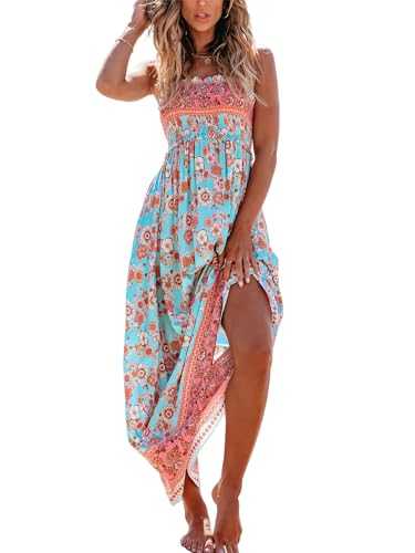 CUPSHE Women's Maxi Dress Ditsy Floral Sleeveless Smocked Ruffled Spaghetti Straps Long Summer Beach Dresses