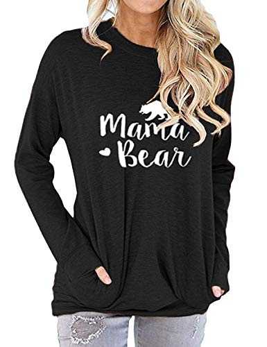 Nlife Women Mama Bear Shirt Mama Bear Sweatshirt for Women Long Sleeves Loose Fit Casual Pullover Pocket