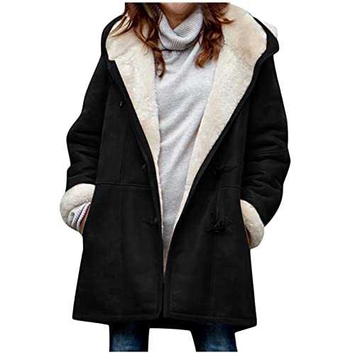 AMhomely Women Coats and Jackets Sale Clearance UK Ladiess Warm Faux Coat Jacket Winter Solid Long Sleeve Hooded Outerwear Winter Warm Clothing