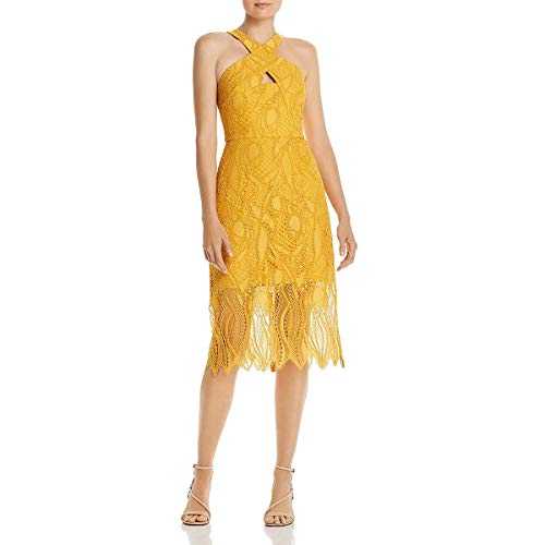 BCBGMAXAZRIA Women's Crisscross Abstract Lace Dress, Golden Glow, 8