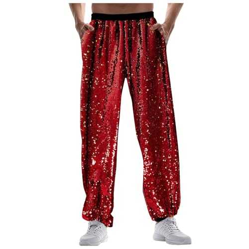 Beokeuioe Glitter Tracksuit Bottoms Sequins Jogging Bottoms Metallic Trousers Shiny Trousers for Men 70s 80s Party Disco Trousers Rave Trousers Vintage Cosplay Carnival Costume Clubwear