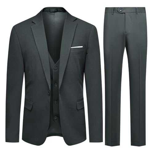 Allthemen Mens 3 Piece Suit 1 Button Business Solid Color Stretch Tuxedo Blazer Waistcoat Trousers